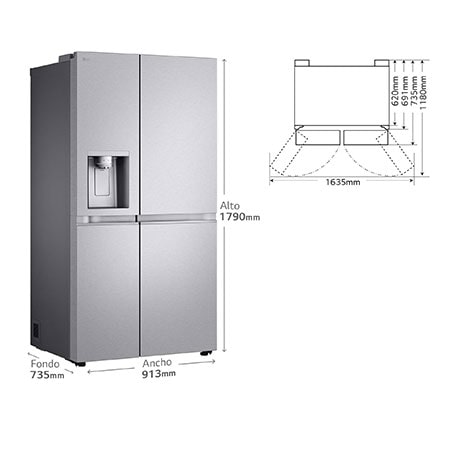 LG Outlet Frigorífico Side By side Serie 900, Sin toma de agua Acero texturizado antihuellas. C, 628 L, GSLE91MBAC.OUTLET