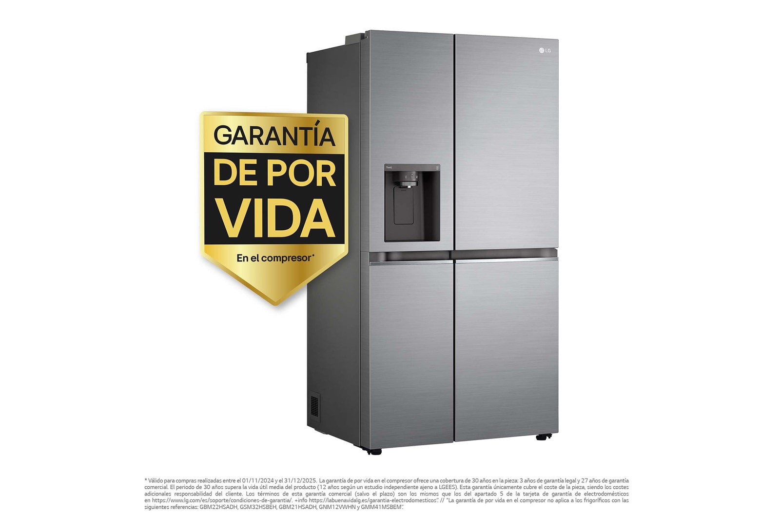 LG Frigorífico Side By side Serie 700, Inverter Linear compressor,  Clasificación D, 635 L, sin toma de agua                 , GSLV71PZTD