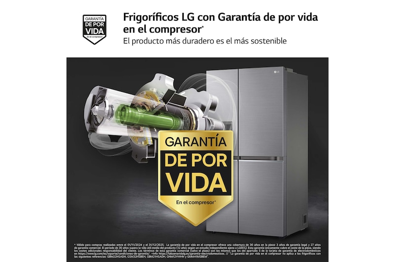 LG Frigorífico Side By side Serie 700, Inverter Linear compressor,  Clasificación D, 635 L, sin toma de agua                 , GSLV71PZTD