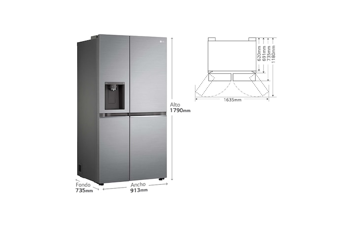 LG Frigorífico Side By side Serie 700, Inverter Linear compressor, Clasificación D, 635 L, sin toma de agua , GSLV71PZTD