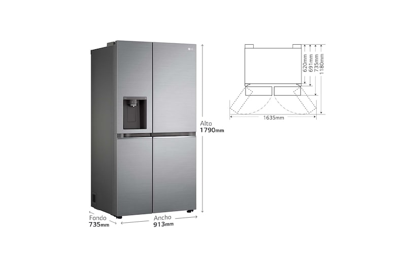 LG Frigorífico Side By side Serie 700, Inverter Linear compressor,  Clasificación D, 635 L, sin toma de agua                 , GSLV71PZTD