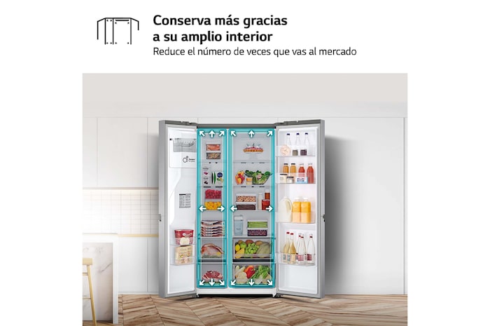 LG Frigorífico Side By side Serie 700, Inverter Linear compressor, Clasificación D, 635 L, sin toma de agua , GSLV71PZTD