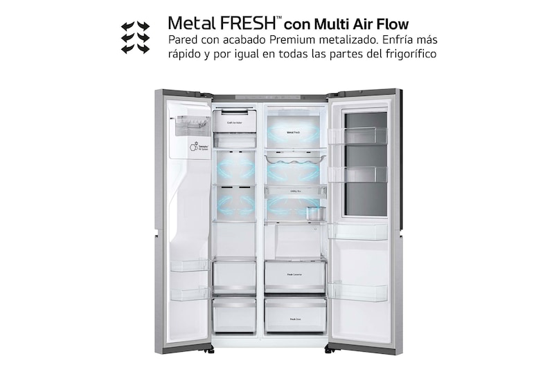 LG Frigorífico Side By side  Serie 900, Instaview Door-In-Door, con Craft Ice, Acero texturizado antihuellas.  D, 628 L, GSXE90MBDD.AMBQEUR