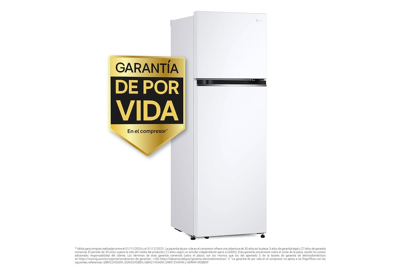 LG  Frigorifico de 2 Puertas, 287L, 1,68 m, Total No Frost - Blanco, GTBV20SWGKD