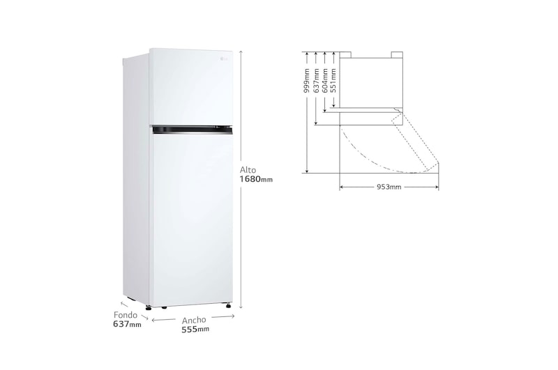 LG  Frigorifico de 2 Puertas, 287L, 1,68 m, Total No Frost - Blanco, GTBV20SWGKD