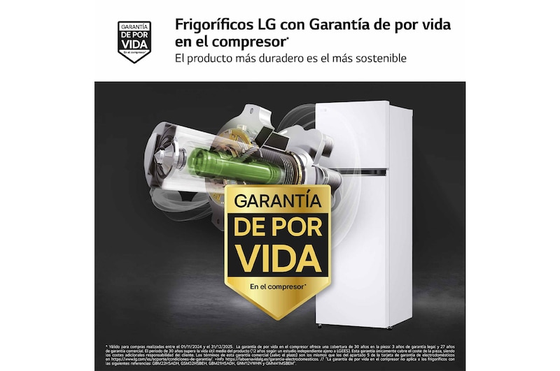 LG  Frigorifico de 2 Puertas, 287L, 1,68 m, Total No Frost - Blanco, GTBV20SWGKD