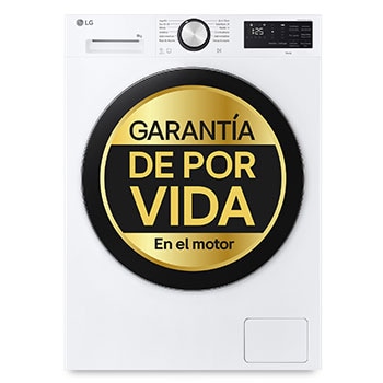 Vista frontal de Lavadora Inteligente | LG F2X50S8TLC, AI Direct Drive, TurboWash 360º, 8kg, 1200rpm, Serie 500 Fondo reducido, Un 30% más eficiente que A, Blanca F2X50S8TLC