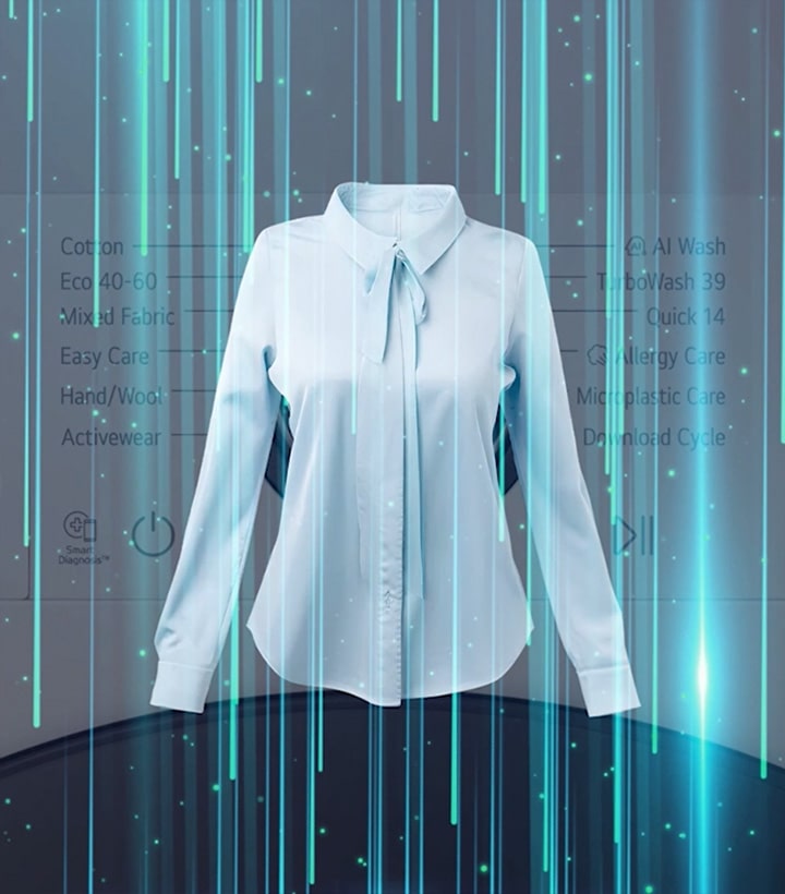 Vídeo que muestra el ciclo de lavado con IA de la lavadora LG, que detecta la carga y el tipo de tejido. 