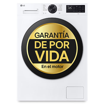 Vista frontal de Lavadora Inteligente | LG F2X50S9TLB, AI Direct Drive, TurboWash 360º, 9kg, 1200rpm, Serie 500 Fondo reducido, Un 20% más eficiente que A, Blanca F2X50S9TLB