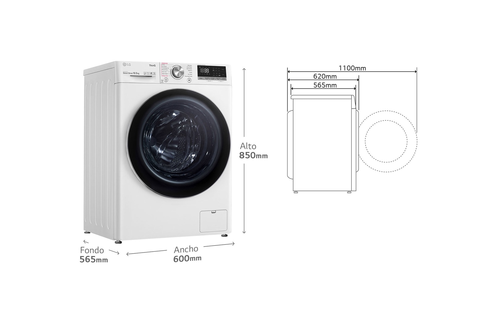 LG Lavadora inteligente AI Direct Drive 10.5kg, 1400rpm, Clasificación A, Blanca, Serie 700, F4WV7010S2W