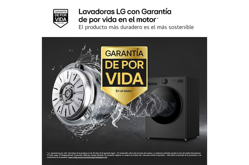 LG Lavadora Inteligente | LG F4X7009TBB, AI Direct Drive, TurboWash 360º, 9kg, 1400rpm, Serie 700, Un 40% más eficiente que A, Negro mate, F4X7009TBB