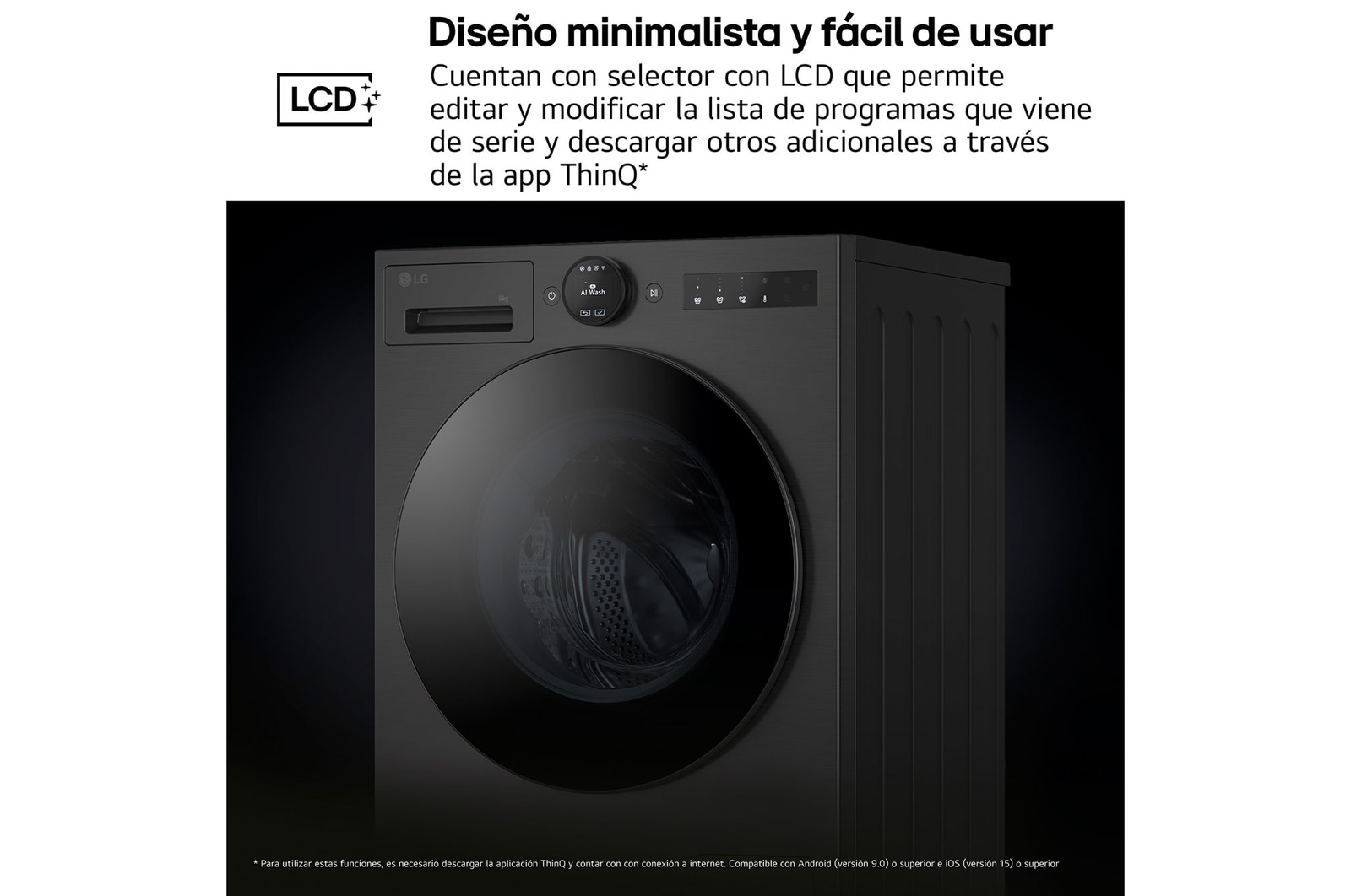 LG Lavadora Inteligente | LG F4X7009TBB, AI Direct Drive, TurboWash 360º, 9kg, 1400rpm, Serie 700, Un 40% más eficiente que A, Negro mate, F4X7009TBB