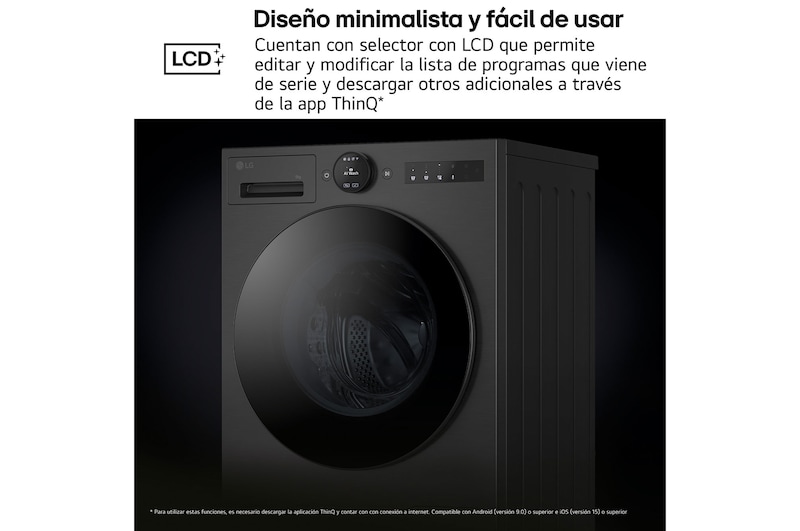 LG Lavadora Inteligente | LG F4X7009TBB, AI Direct Drive, TurboWash 360º, 9kg, 1400rpm, Serie 700, Un 40% más eficiente que A, Negro mate, F4X7009TBB