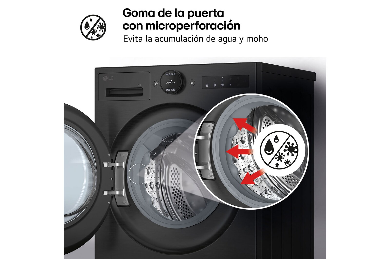 LG Lavadora Inteligente | LG F4X7009TBB, AI Direct Drive, TurboWash 360º, 9kg, 1400rpm, Serie 700, Un 40% más eficiente que A, Negro mate, F4X7009TBB