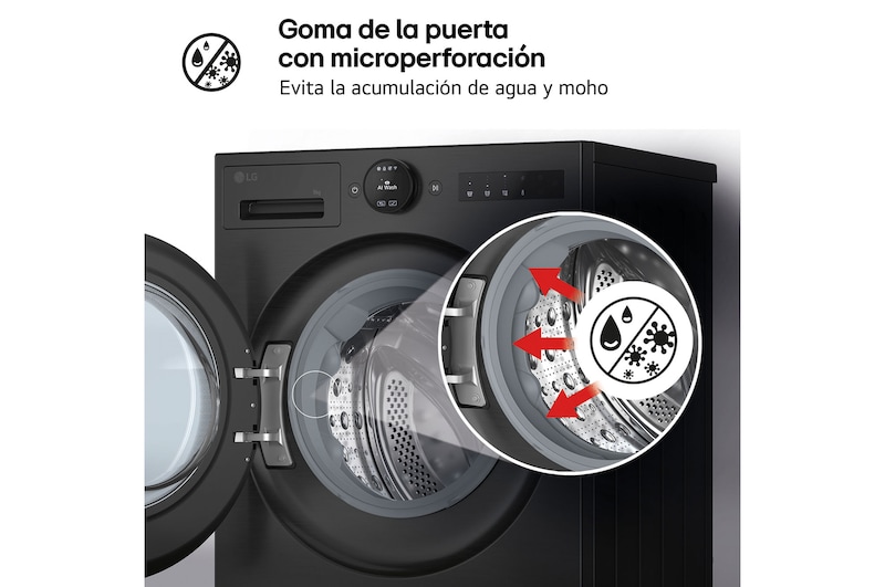 LG Lavadora Inteligente | LG F4X7009TBB, AI Direct Drive, TurboWash 360º, 9kg, 1400rpm, Serie 700, Un 40% más eficiente que A, Negro mate, F4X7009TBB