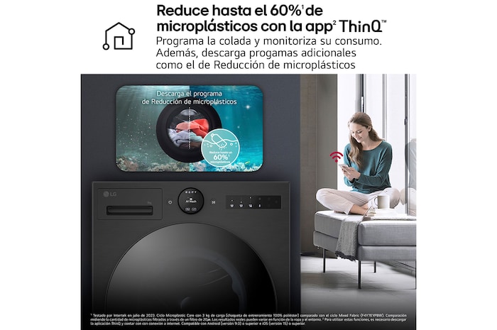 LG Lavadora Inteligente | LG F4X7009TBB, AI Direct Drive, TurboWash 360º, 9kg, 1400rpm, Serie 700, Un 40% más eficiente que A, Negro mate, F4X7009TBB
