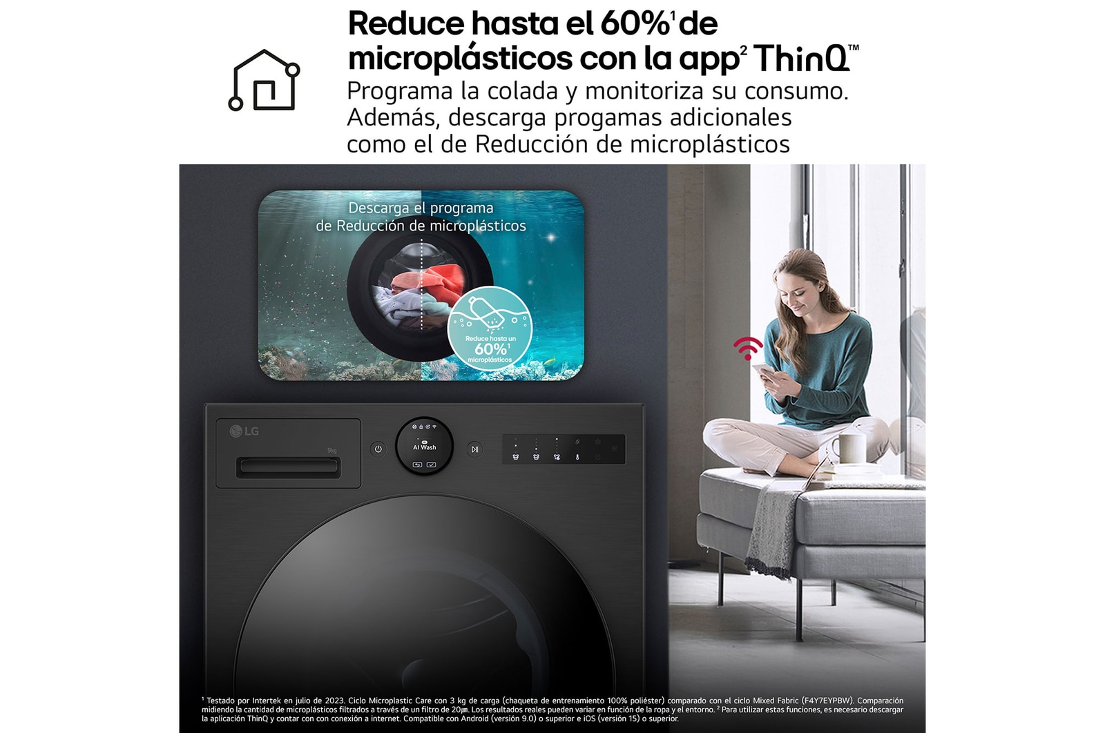 LG Lavadora Inteligente | LG F4X7009TBB, AI Direct Drive, TurboWash 360º, 9kg, 1400rpm, Serie 700, Un 40% más eficiente que A, Negro mate, F4X7009TBB