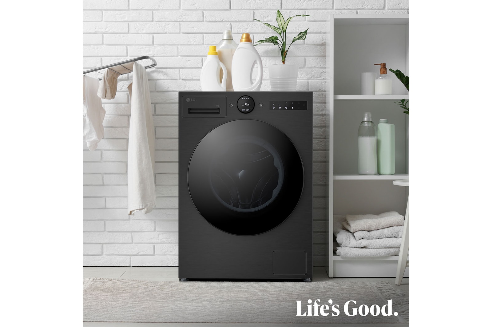 LG Lavadora Inteligente | LG F4X7009TBB, AI Direct Drive, TurboWash 360º, 9kg, 1400rpm, Serie 700, Un 40% más eficiente que A, Negro mate, F4X7009TBB