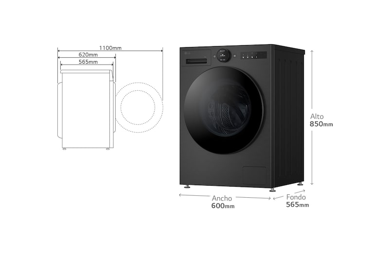 LG Lavadora Inteligente | LG F4X7009TBB, AI Direct Drive, TurboWash 360º, 9kg, 1400rpm, Serie 700, Un 40% más eficiente que A, Negro mate, F4X7009TBB