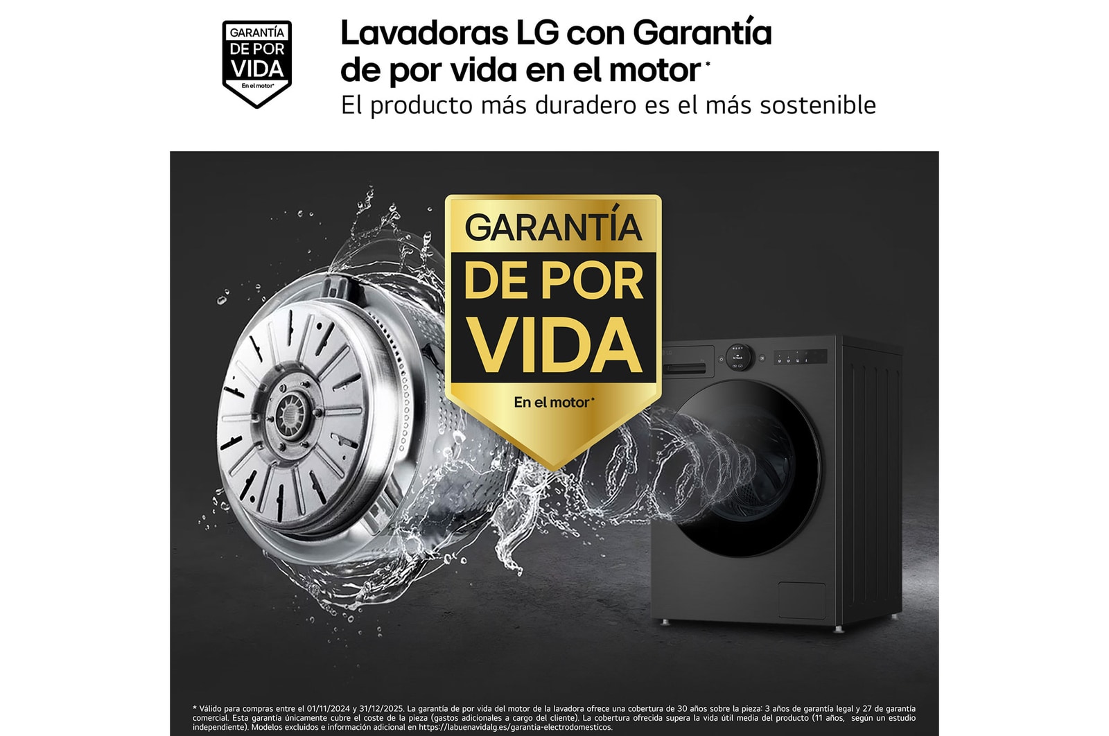 LG Outlet Lavadora Inteligente | LG F4X7009TBB, AI Direct Drive, TurboWash 360º, 9kg, 1400rpm, Serie 700, Un 40% más eficiente que A, Negro mate, F4X7009TBB.OUTLET