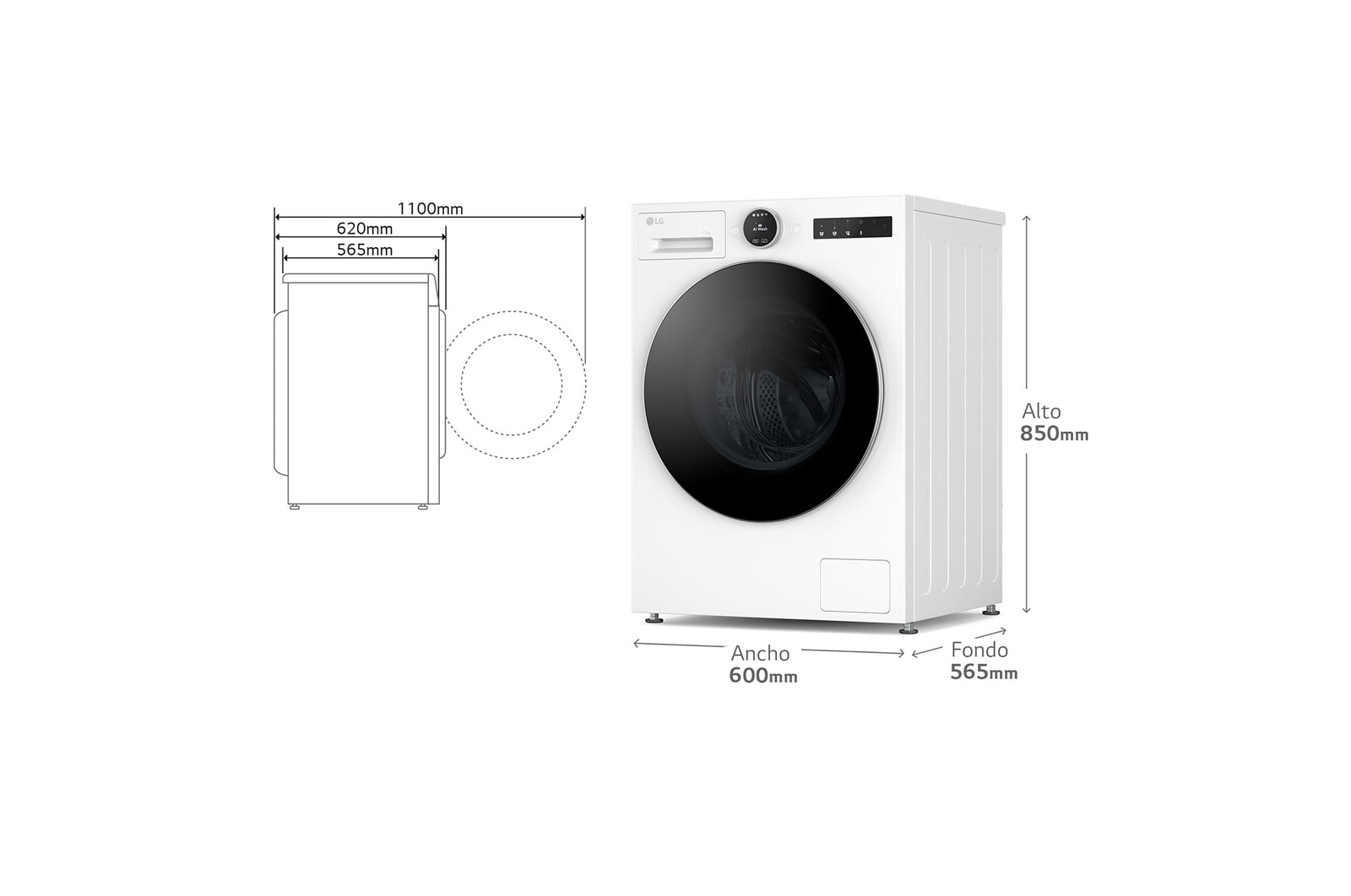 LG Lavadora Inteligente | LG F4X7013TWS, AI Direct Drive, TurboWash 360º, 13kg, 1400rpm, Serie 700, Un 40% más eficiente que A, Blanca, F4X7013TWS