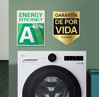 Hay gráficos e iconos de ahorro de energía en la parte superior de la lavadora.