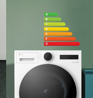 Hay gráficos e iconos de ahorro de energía en la parte superior de la lavadora.