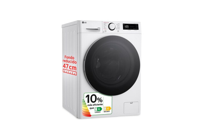LG Lavasecadora inteligente AI Direct Drive TM, Vapor 9/5kg, 1200rpm,  Un 10% más eficiente que  A(lavado) /D(secado) Blanca, Serie Fondo especial 500 , F2DR5S09A1W