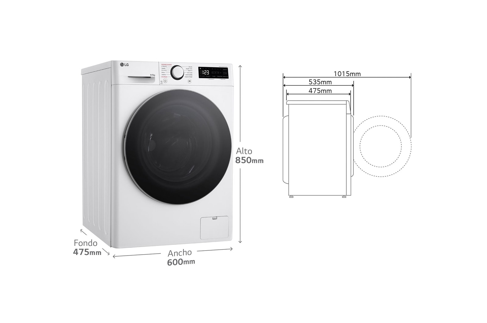 LG Lavasecadora inteligente AI Direct Drive TM, Vapor 9/5kg, 1200rpm,  Un 10% más eficiente que  A(lavado) /D(secado) Blanca, Serie Fondo especial 500 , F2DR5S09A1W