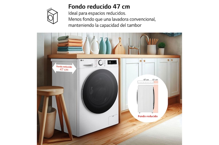 LG Lavasecadora inteligente AI Direct Drive TM, Vapor 9/5kg, 1200rpm,  Un 10% más eficiente que  A(lavado) /D(secado) Blanca, Serie Fondo especial 500 , F2DR5S09A1W