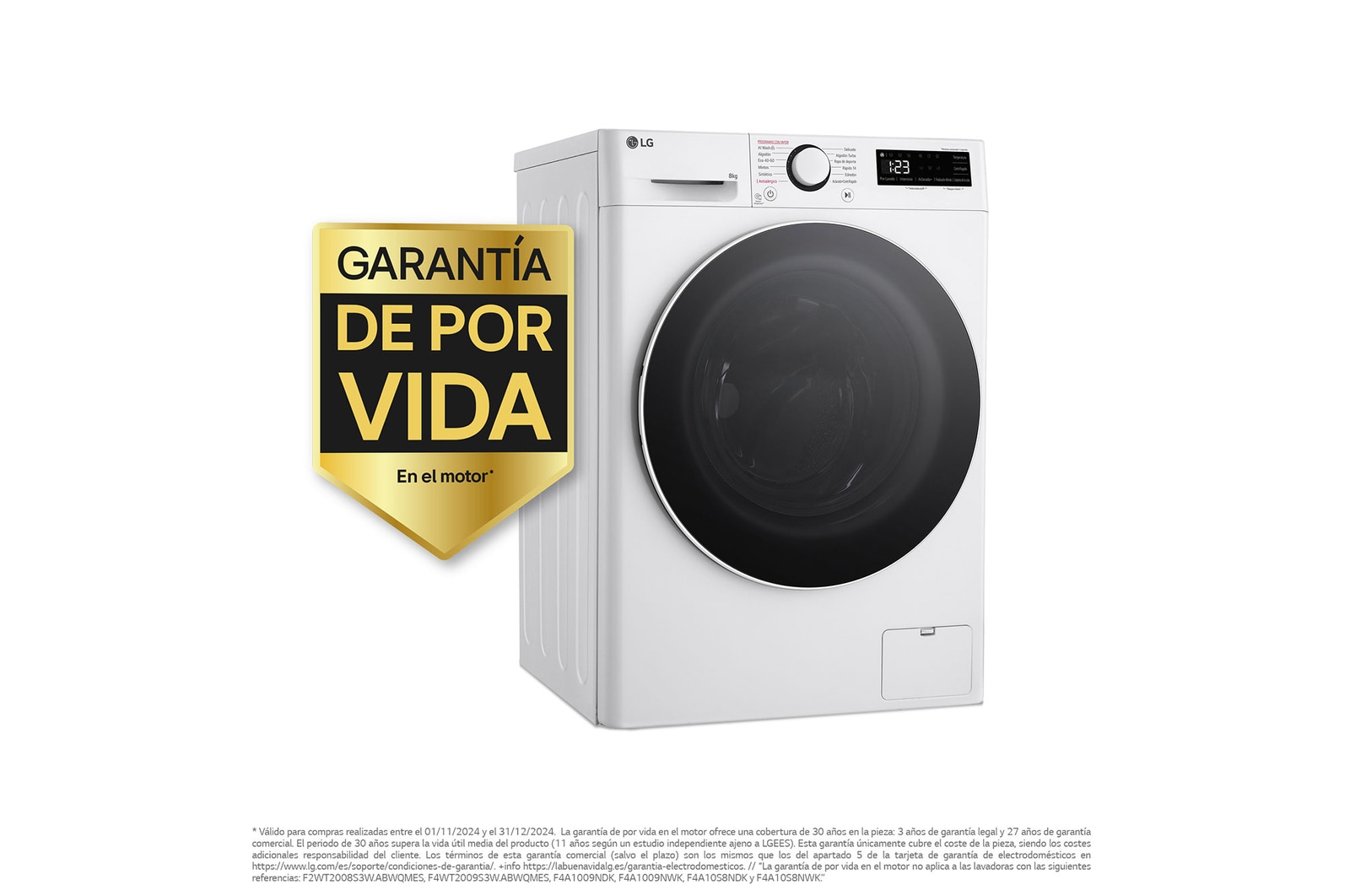 LG Lavadora inteligente AI Direct Drive,  Vapor,  8kg ,  1200rpm Un 10% más eficiente que A, Serie fondo especial 500, F2WR5S08A0W