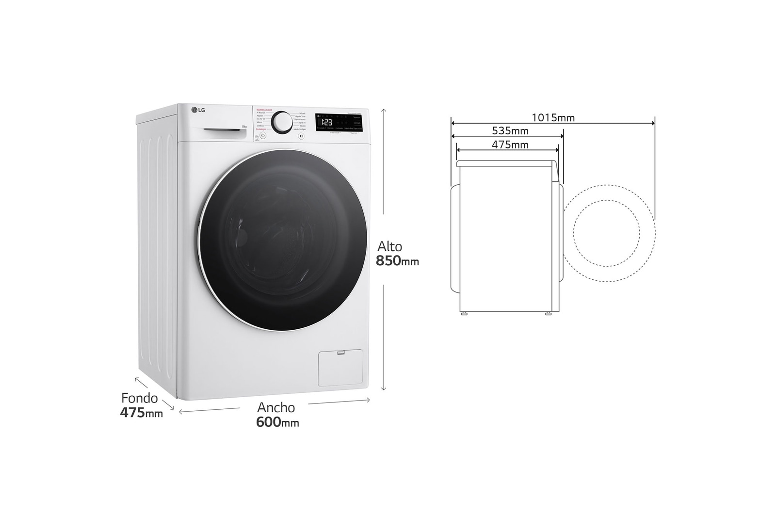 LG Lavadora inteligente AI Direct Drive,  Vapor,  8kg ,  1200rpm Un 10% más eficiente que A, Serie fondo especial 500, F2WR5S08A0W