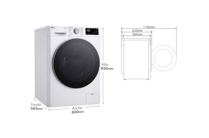 LG Lavasecadora inteligente AI Direct Drive TM, Vapor 9/6kg, 1400rpm, Un 10% más eficiente que A(lavado) /D(secado) Blanca, Serie 500, F4DR5509A1W