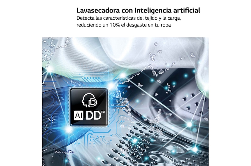 LG Lavasecadora inteligente AI Direct Drive TM, Vapor 9/6kg, 1400rpm, Un 10% más eficiente que A(lavado) /D(secado) Blanca, Serie 500, F4DR5509A1W