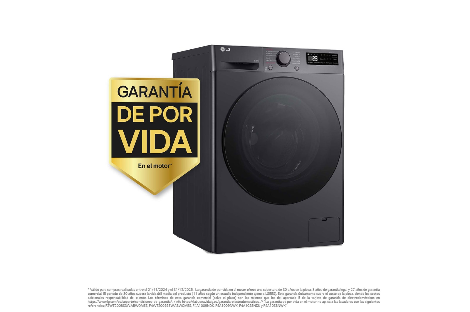 LG Lavasecadora inteligente AI Direct Drive<sup>TM</sup>, Turbowash 360º, 9/6kg, 1400rpm, Un 10% más eficiente que  A(lavado) / D(secado) Negro medio, Serie 600, F4DR6009AGM