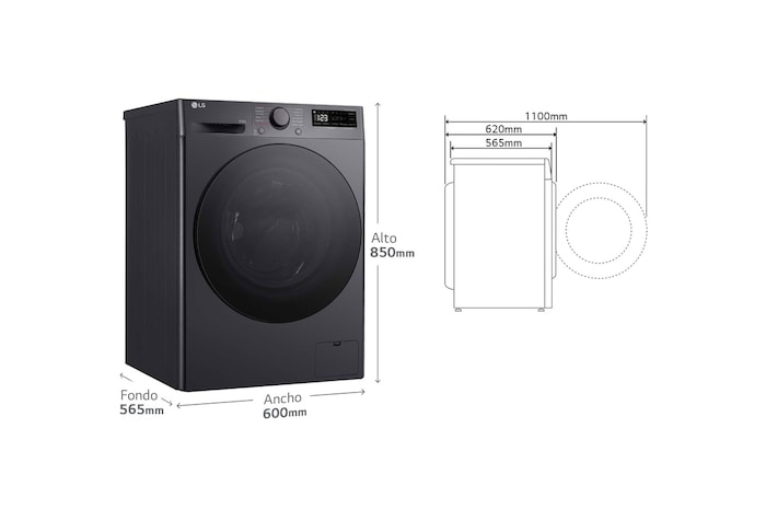 LG Lavasecadora inteligente AI Direct Drive<sup>TM</sup>, Turbowash 360º, 9/6kg, 1400rpm, Un 10% más eficiente que  A(lavado) / D(secado) Negro medio, Serie 600, F4DR6009AGM
