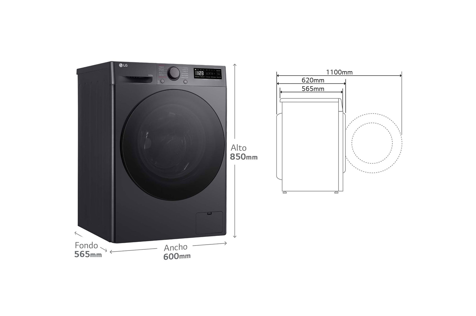 LG Lavasecadora inteligente AI Direct Drive<sup>TM</sup>, Turbowash 360º, 9/6kg, 1400rpm, Un 10% más eficiente que  A(lavado) / D(secado) Negro medio, Serie 600, F4DR6009AGM