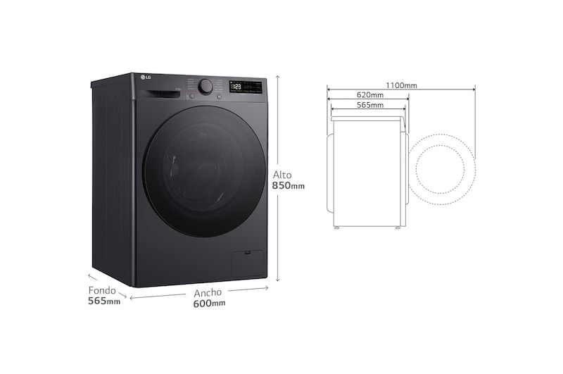 LG Lavasecadora inteligente AI Direct Drive<sup>TM</sup>, Turbowash 360º, 9/6kg, 1400rpm, Un 10% más eficiente que  A(lavado) / D(secado) Negro medio, Serie 600, F4DR6009AGM