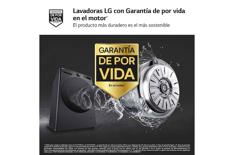 LG Lavasecadora inteligente AI Direct Drive<sup>TM</sup>, Turbowash 360º, 9/6kg, 1400rpm, Un 10% más eficiente que  A(lavado) / D(secado) Negro medio, Serie 600, F4DR6009AGM