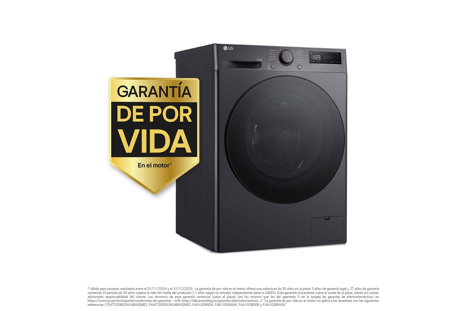 LG Lavasecadora inteligente AI Direct Drive TM, Turbowash 360º, 10/6kg, 1400rpm, Un 10% más eficiente que  A(lavado) / D(secado) Negro medio, Serie 600, F4DR6010AGM
