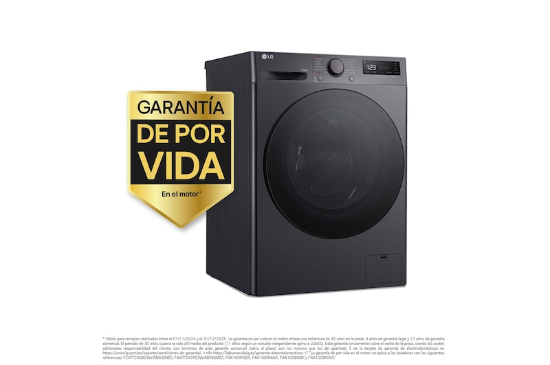LG Lavasecadora inteligente AI Direct Drive TM, Turbowash 360º, 10/6kg, 1400rpm, Un 10% más eficiente que  A(lavado) / D(secado) Negro medio, Serie 600, F4DR6010AGM