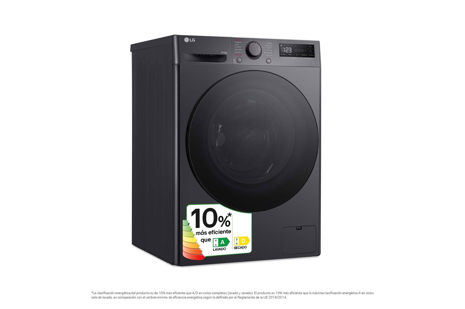 LG Lavasecadora inteligente AI Direct Drive TM, Turbowash 360º, 10/6kg, 1400rpm, Un 10% más eficiente que  A(lavado) / D(secado) Negro medio, Serie 600, F4DR6010AGM