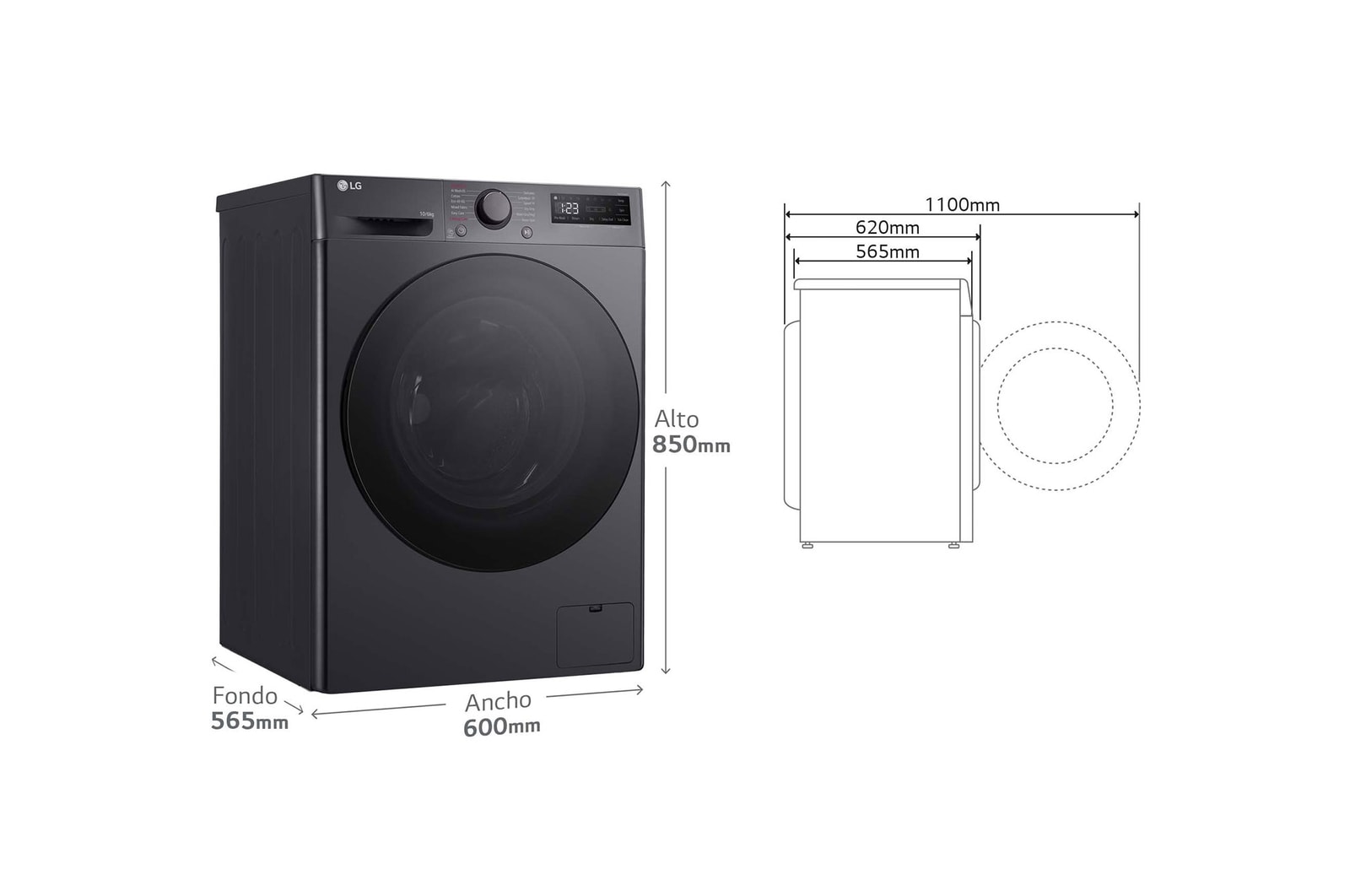 LG Lavasecadora inteligente AI Direct Drive TM, Turbowash 360º, 10/6kg, 1400rpm, Un 10% más eficiente que  A(lavado) / D(secado) Negro medio, Serie 600, F4DR6010AGM