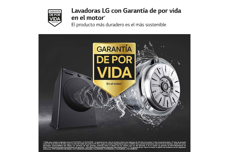 LG Lavasecadora inteligente AI Direct Drive TM, Turbowash 360º, 10/6kg, 1400rpm, Un 10% más eficiente que  A(lavado) / D(secado) Negro medio, Serie 600, F4DR6010AGM