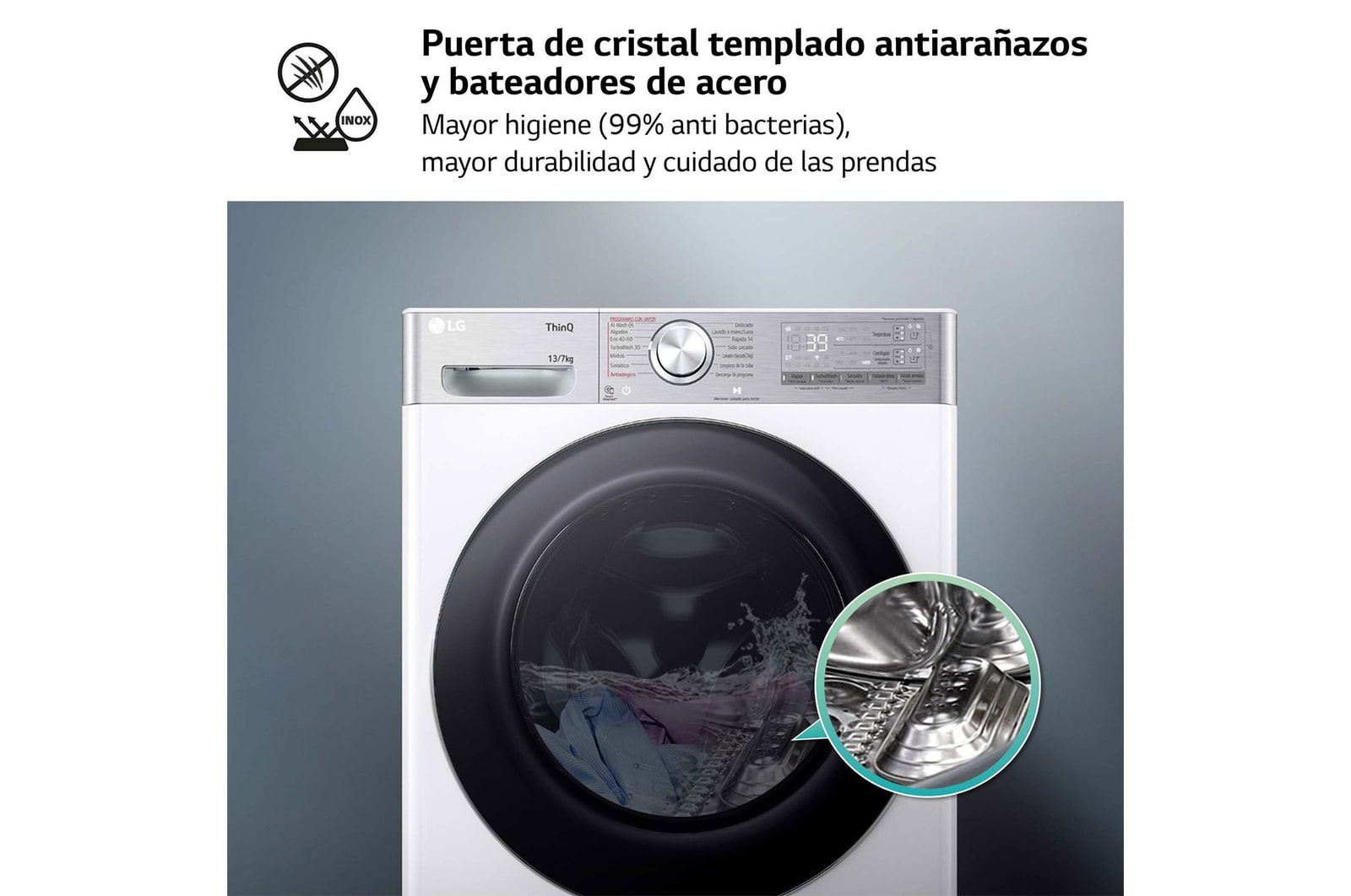 LG Lavasecadora inteligente AI Direct Drive™, Turbowash 360º, Autodosificación 13/7kg, 1400rpm,  Un 10% más eficiente que A(lavado) /D(secado) Blanca, Serie 950, F4DR9513A2W
