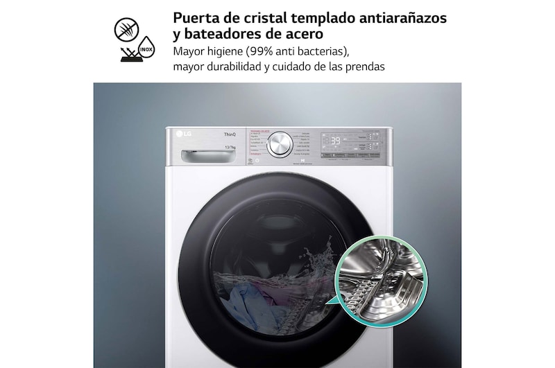 LG Lavasecadora inteligente AI Direct Drive™, Turbowash 360º, Autodosificación 13/7kg, 1400rpm,  Un 10% más eficiente que A(lavado) /D(secado) Blanca, Serie 950, F4DR9513A2W