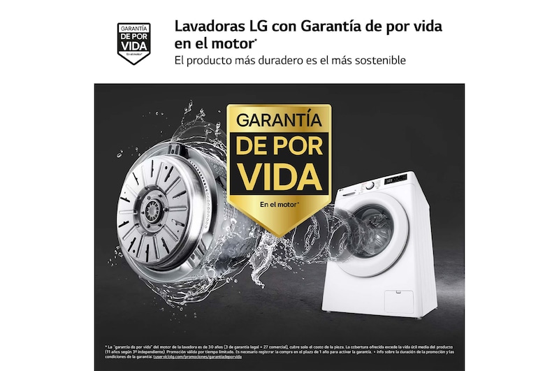 LG Lavadora inteligente AI Direct Drive, Vapor, 9kg , 1400rpm Un 10% más eficiente que A, Serie 500, F4WR5009A3W
