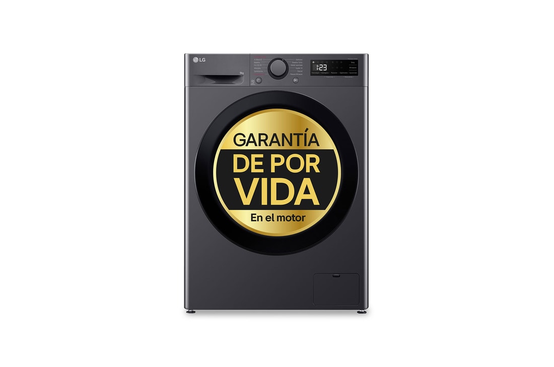 LG Lavadora inteligente AI Direct Drive, Vapor, 9kg , 1400rpm Un 10% más eficiente que A, Serie 500, F4WR5009A6M.OUTLET