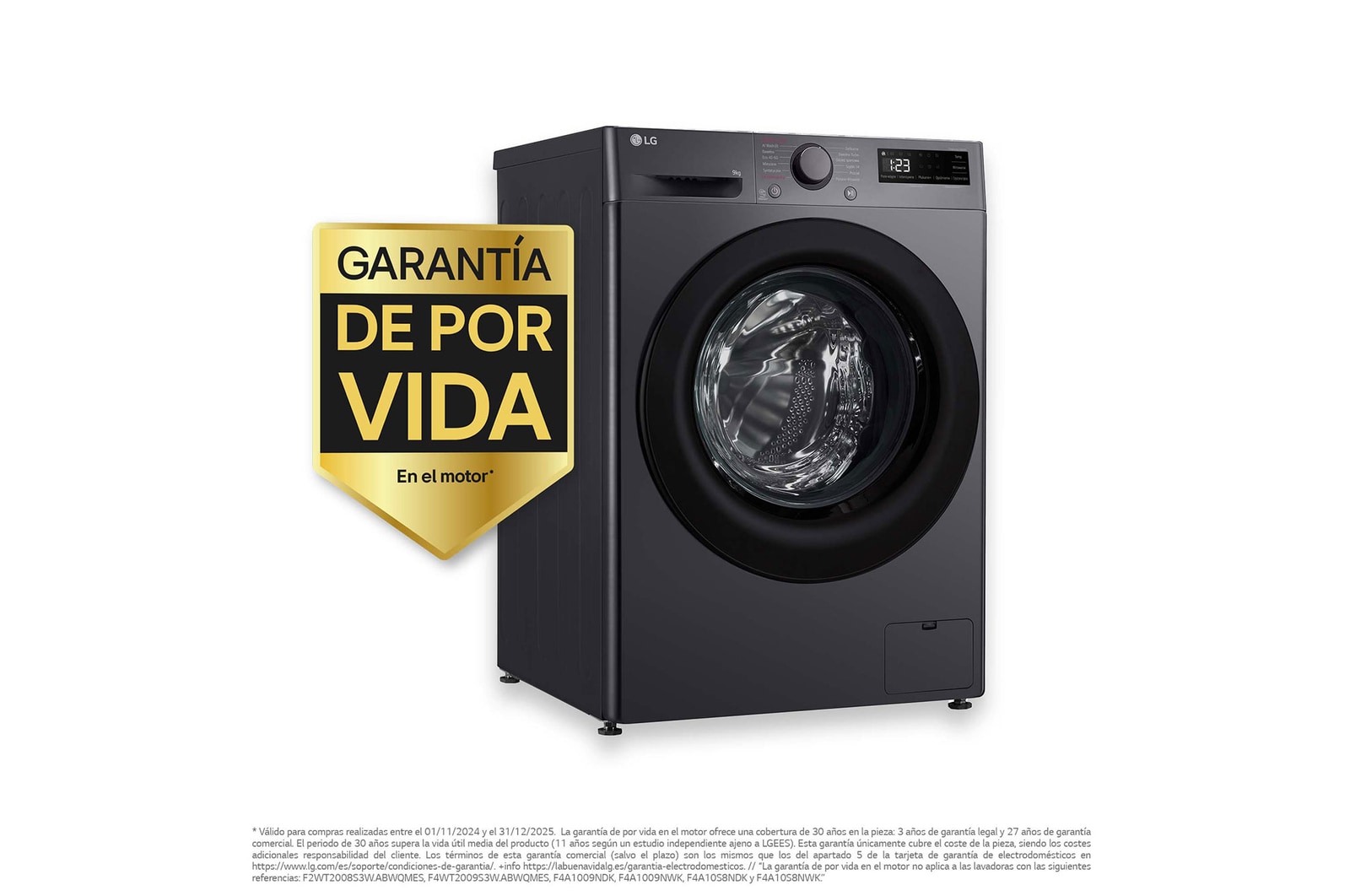 LG Lavadora inteligente AI Direct Drive, Vapor, 9kg , 1400rpm Un 10% más eficiente que A, Serie 500, F4WR5009A6M.OUTLET
