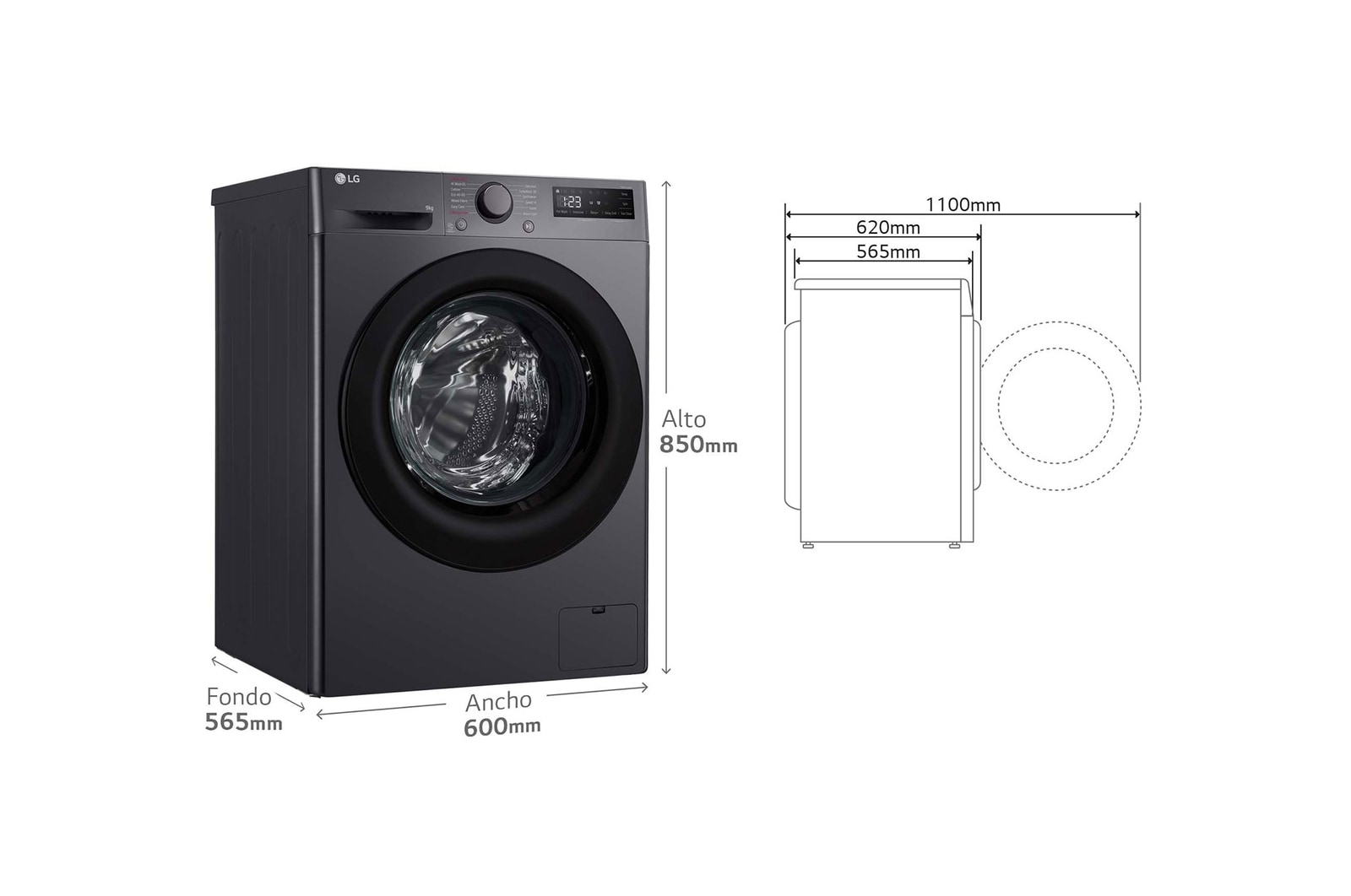 LG Lavadora inteligente AI Direct Drive, Vapor, 9kg , 1400rpm Un 10% más eficiente que A, Serie 500, F4WR5009A6M.OUTLET